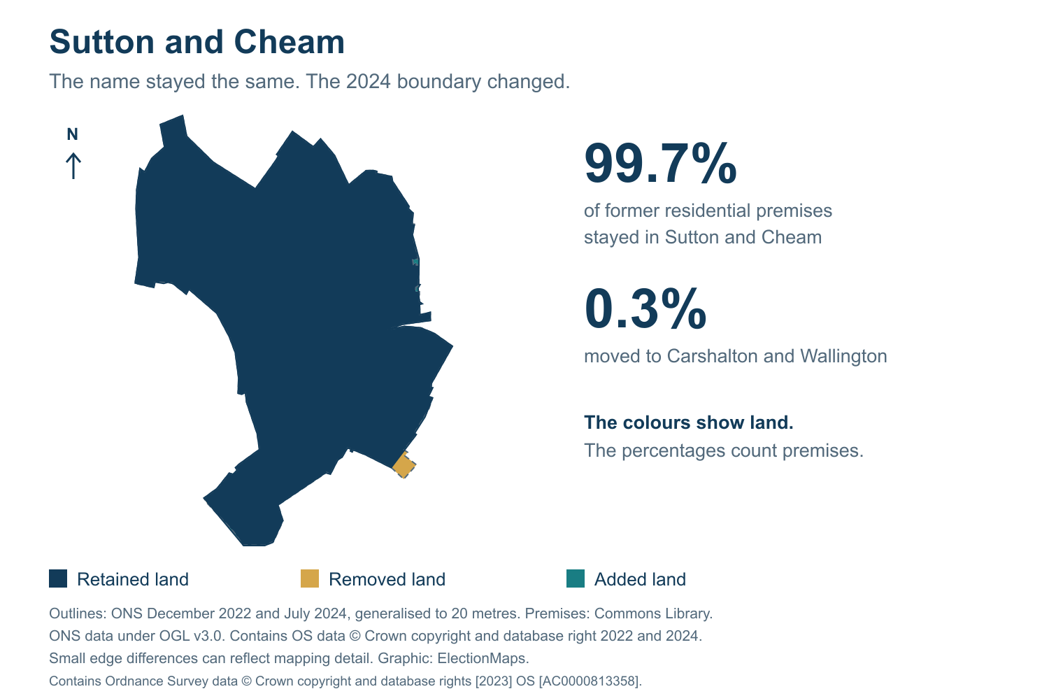 Sutton and Cheam: 2019 and 2024 constituency boundary comparison with Sutton and Cheam