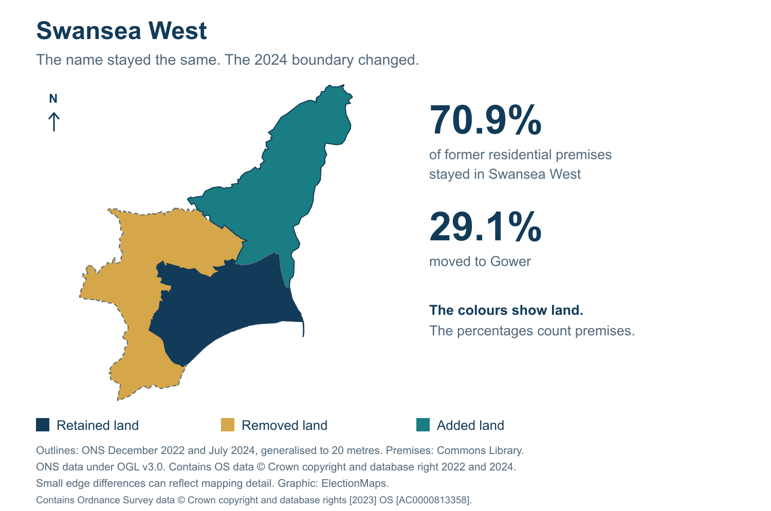 Swansea West: 2019 and 2024 constituency boundary comparison with Swansea West