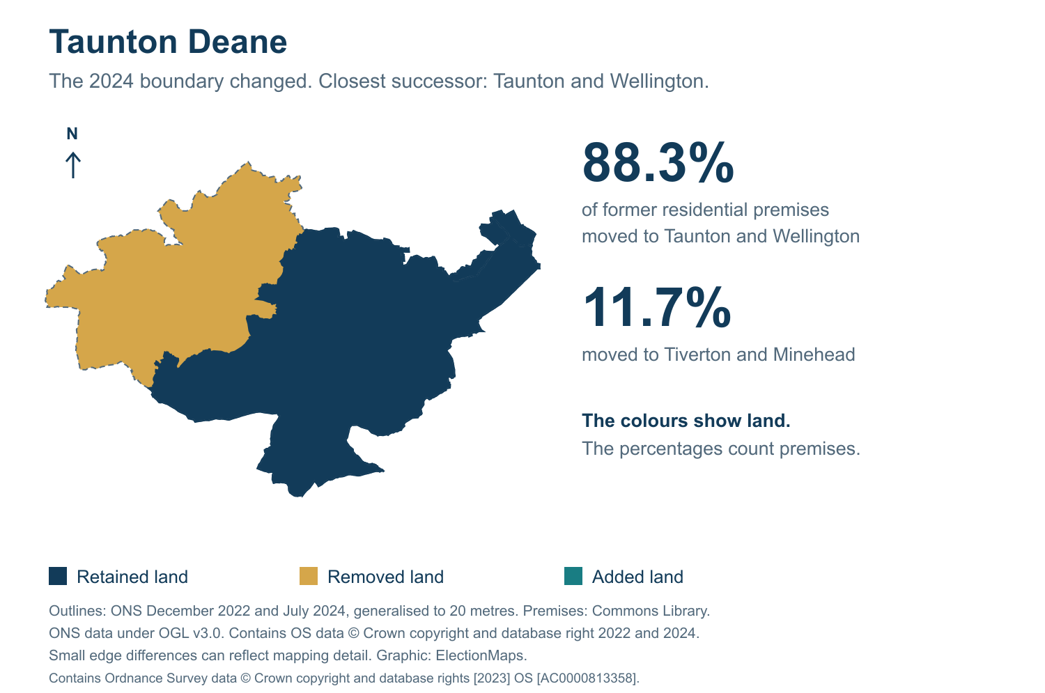 Taunton Deane: 2019 and 2024 constituency boundary comparison with Taunton and Wellington