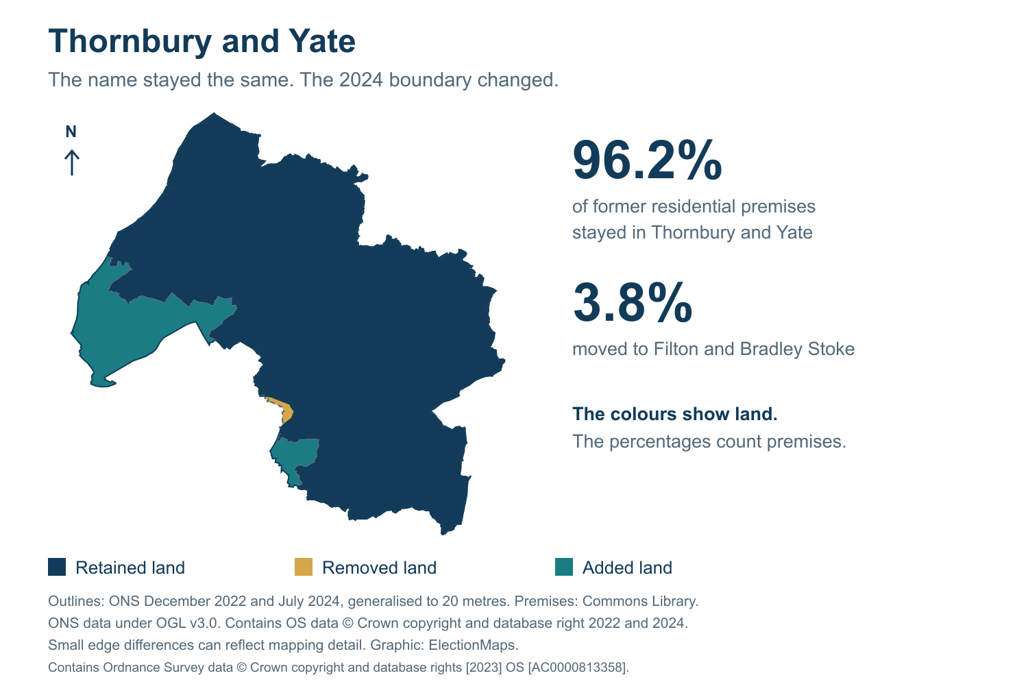 Thornbury and Yate: 2019 and 2024 constituency boundary comparison with Thornbury and Yate