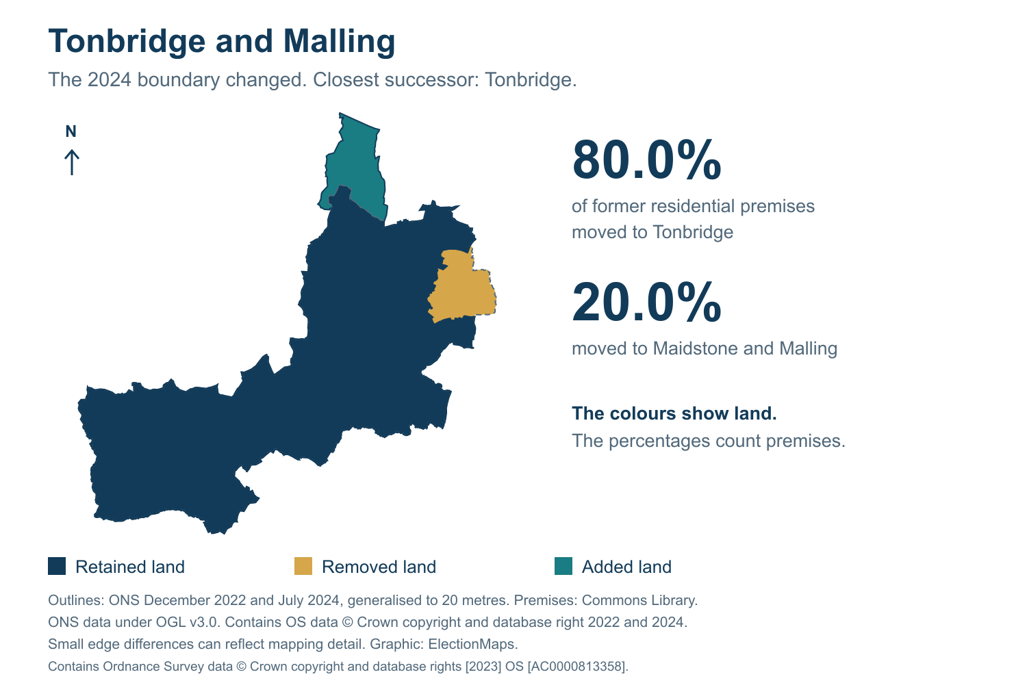 Tonbridge and Malling: 2019 and 2024 constituency boundary comparison with Tonbridge