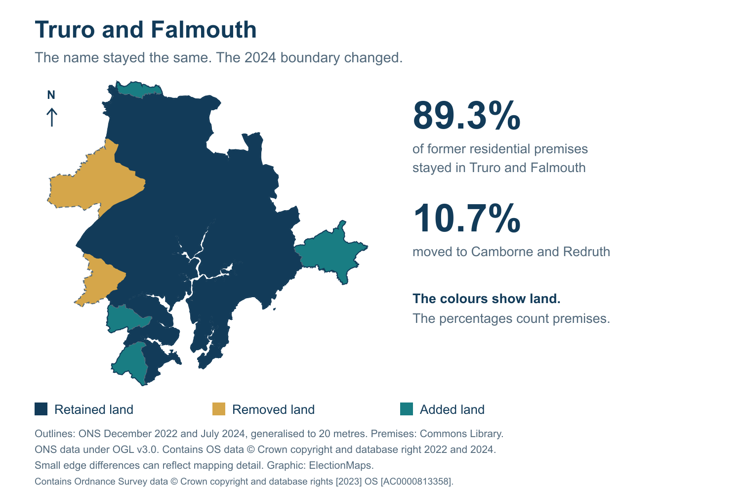 Truro and Falmouth: 2019 and 2024 constituency boundary comparison with Truro and Falmouth