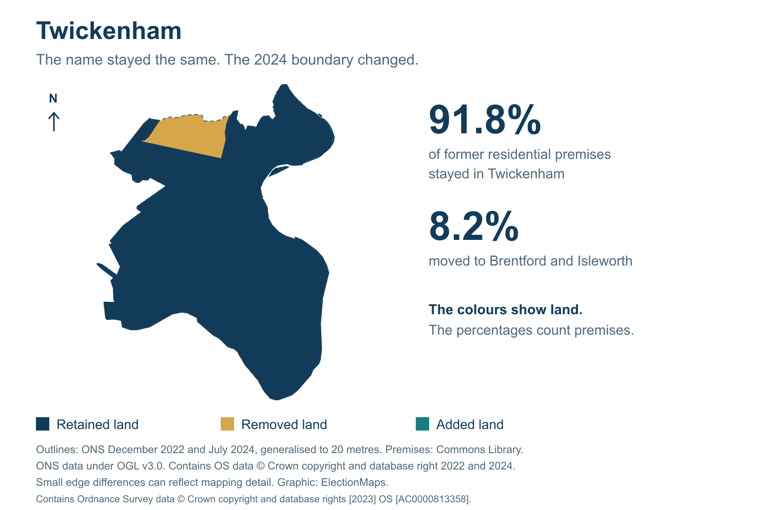 Twickenham: 2019 and 2024 constituency boundary comparison with Twickenham