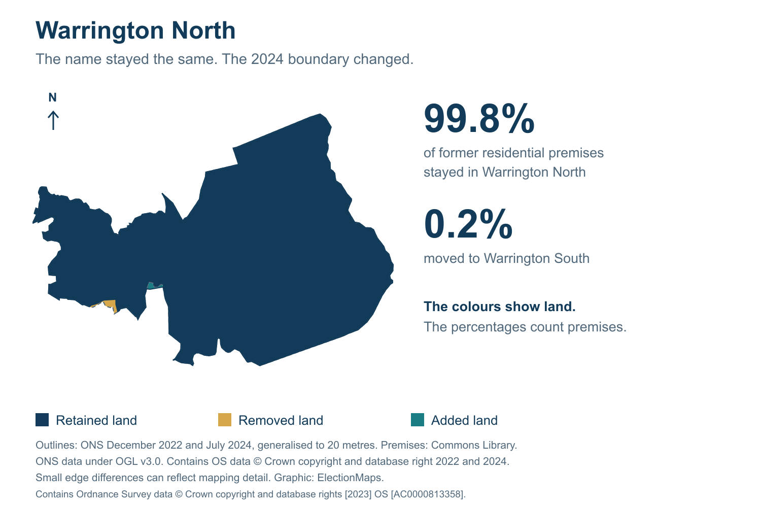 Warrington North: 2019 and 2024 constituency boundary comparison with Warrington North