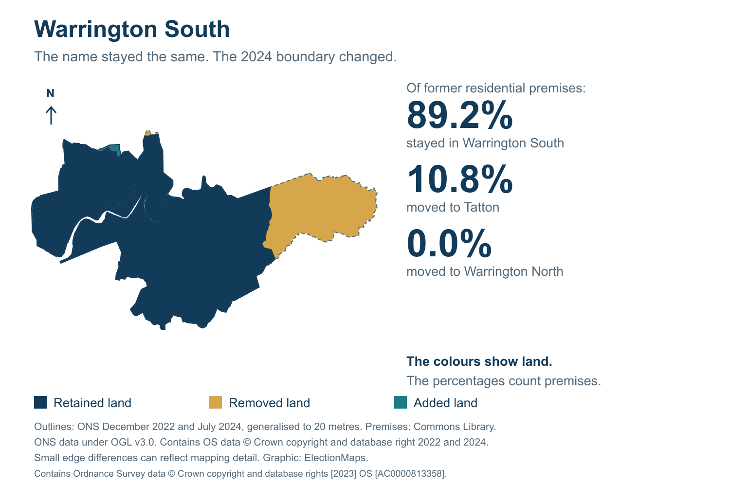 Warrington South: 2019 and 2024 constituency boundary comparison with Warrington South