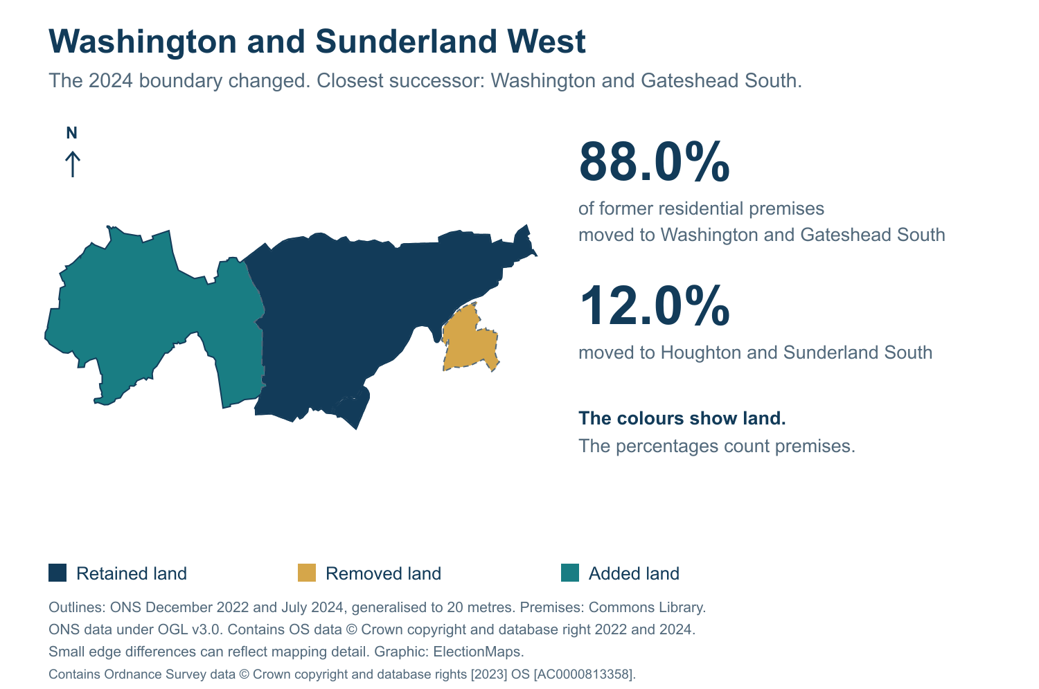 Washington and Sunderland West: 2019 and 2024 constituency boundary comparison with Washington and Gateshead South