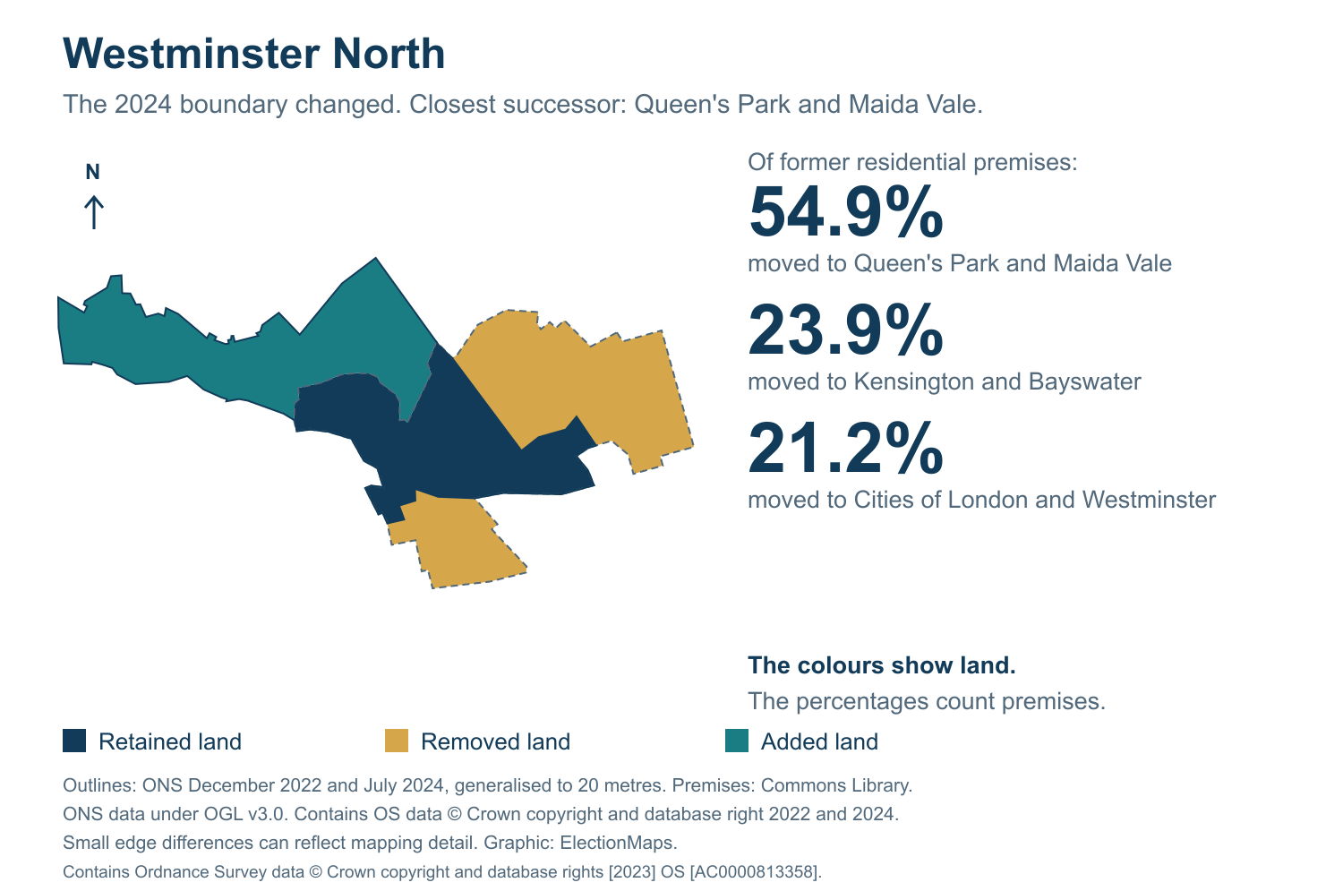 Westminster North: 2019 and 2024 constituency boundary comparison with Queen's Park and Maida Vale