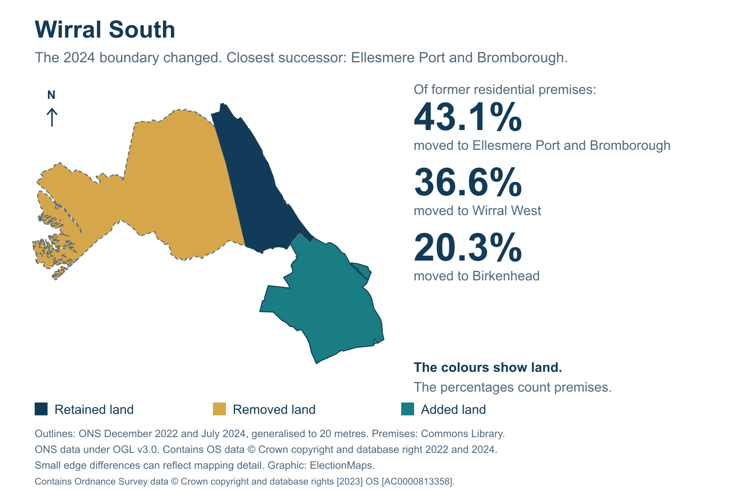 Wirral South: 2019 and 2024 constituency boundary comparison with Ellesmere Port and Bromborough