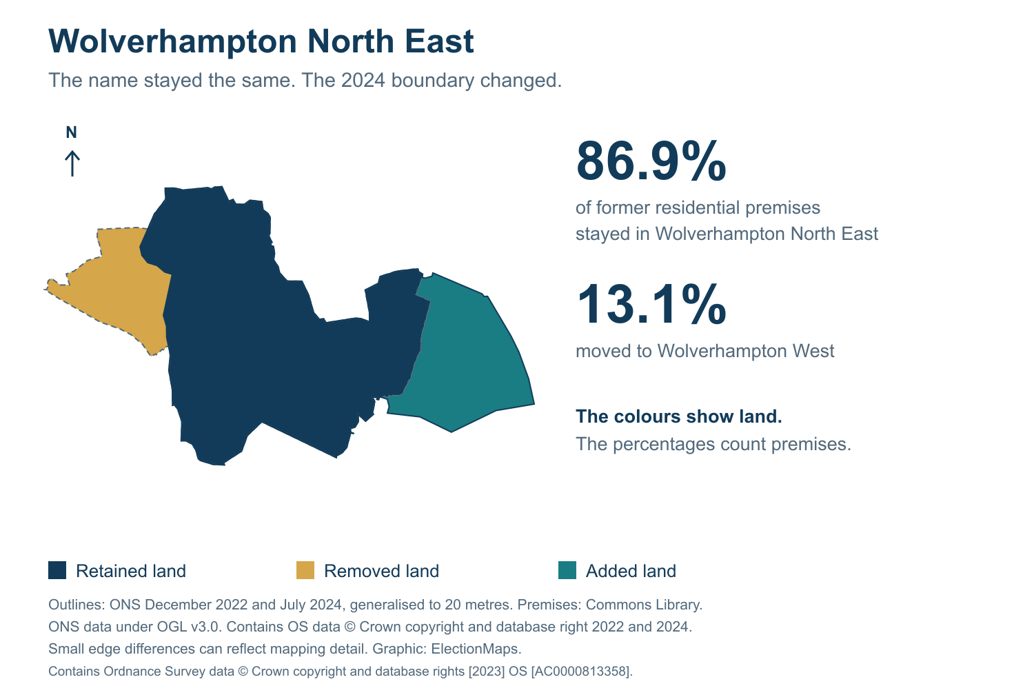 Wolverhampton North East: 2019 and 2024 constituency boundary comparison with Wolverhampton North East