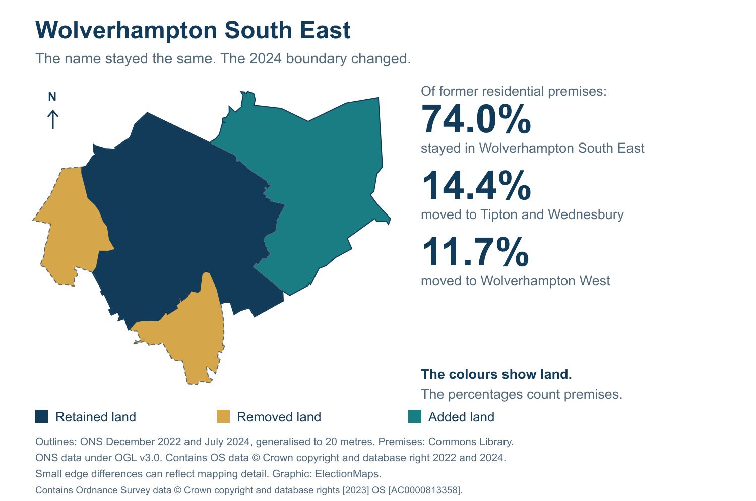 Wolverhampton South East: 2019 and 2024 constituency boundary comparison with Wolverhampton South East