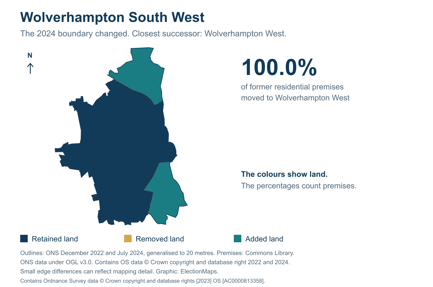 Wolverhampton South West: 2019 and 2024 constituency boundary comparison with Wolverhampton West
