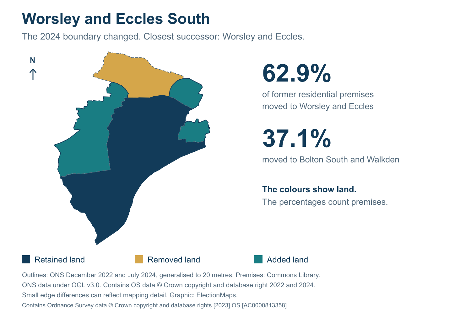 Worsley and Eccles South: 2019 and 2024 constituency boundary comparison with Worsley and Eccles