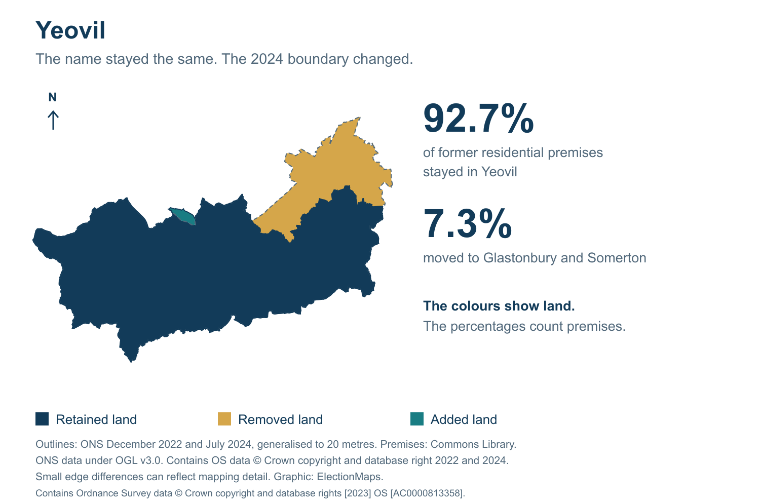 Yeovil: 2019 and 2024 constituency boundary comparison with Yeovil